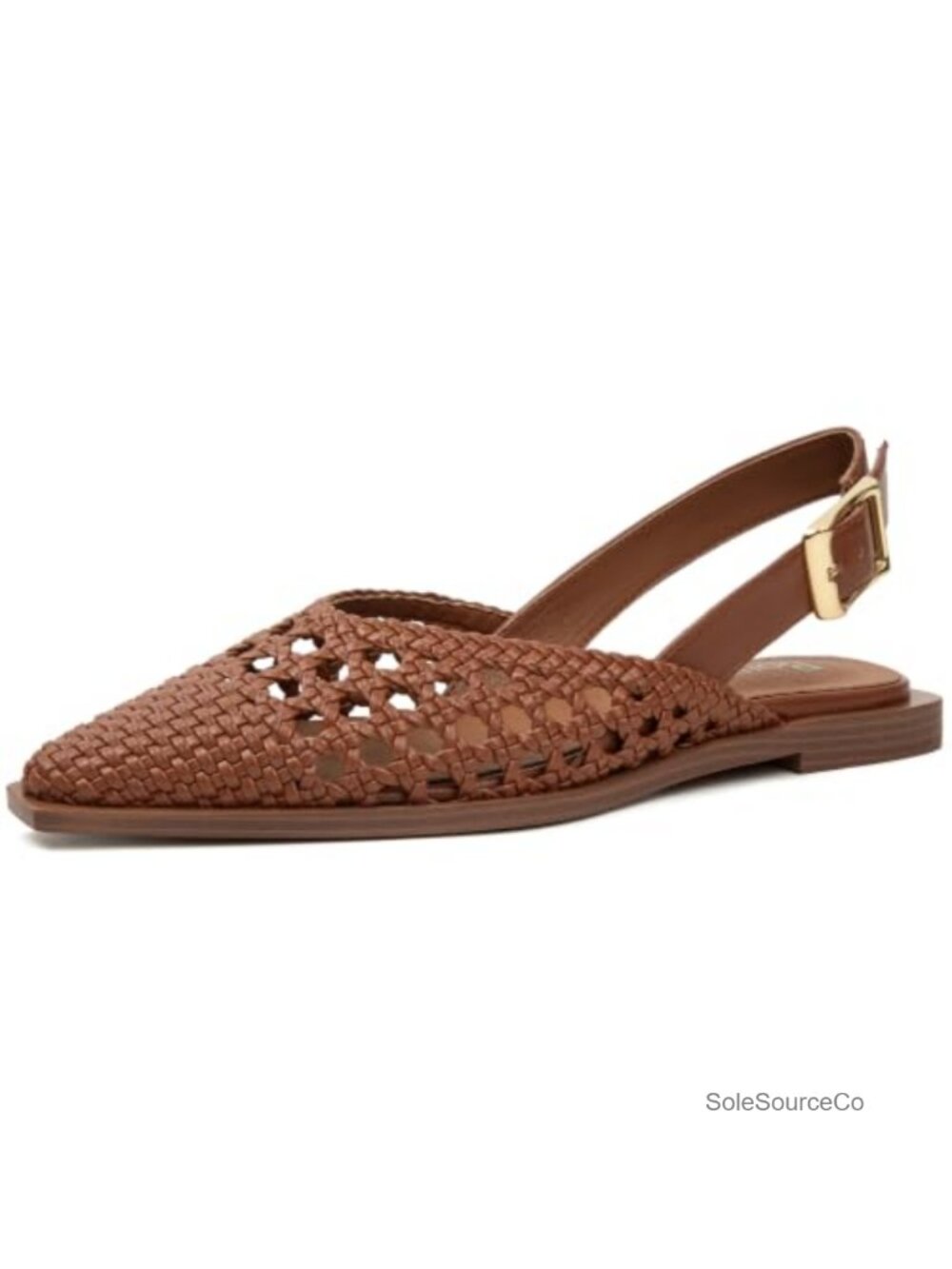 Woven Mules Pointed Toe Buckle Mesh Slingback Flats Low Heel